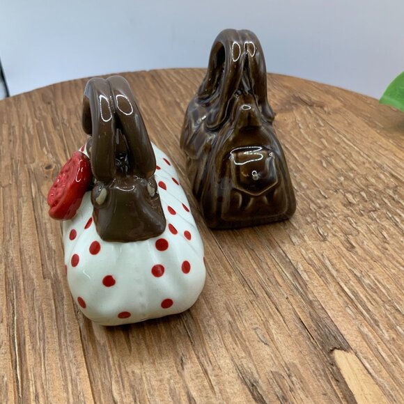 Grasslands Road Polka Dot Brown Purses Salt & Pepper Shaker Set - Picture 2 of 6